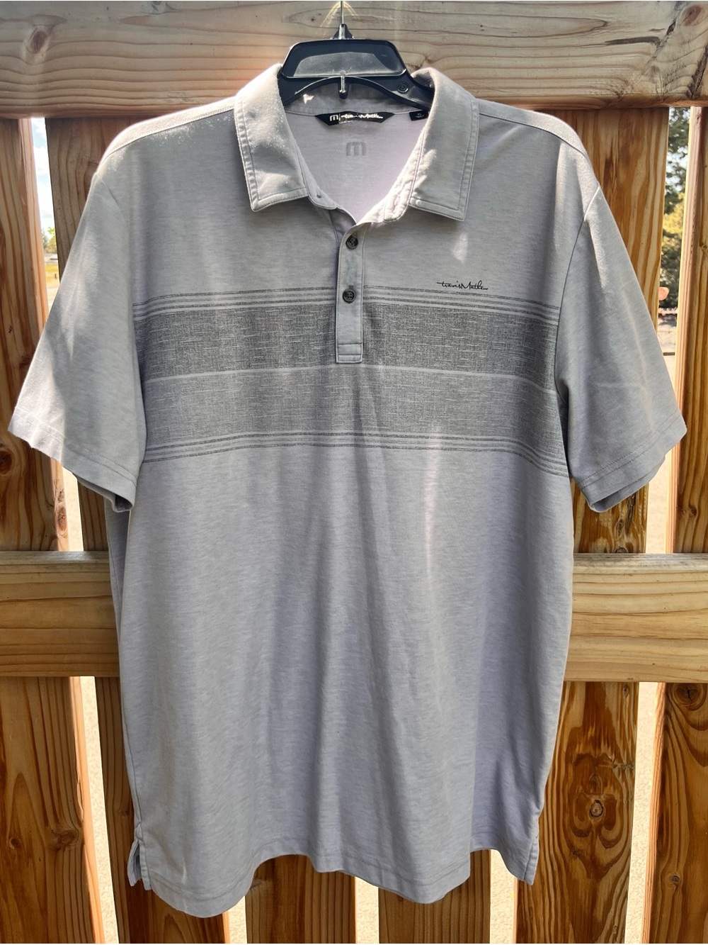 Travis Mathew Men's Light Gray Striped Polo